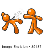 #35487 Clip Art Graphic Of An Orange Guy Character Knocking His Opponent Out