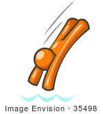 #35498 Clip Art Graphic Of An Orange Guy Character Diving Into Wavy Waters