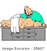 #35607 Clip Art Graphic Of A Man Lying On His Side During A Colonoscopy