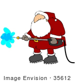 #35612 Clip Art Graphic Of Santa In His Red Suit Working With A Power Washer