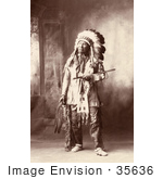 #35636 Stock Photo Of A Native American Named Chief American Horse Oglala Sioux Indian In Full Regalia And Feathered Headdress