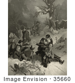 #35660 Stock Illustration Of A Group Of Obnoxious Children Speeding Down A Hill On A Sled Pushing Others Out Of The Way