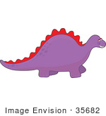 #35682 Clip Art Graphic Of A Grinning Red And Purple Dinosaur Walking Along