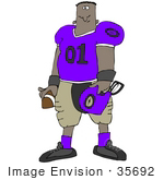 #35692 Clip Art Graphic Of A Male African American Football Athlete In Uniform Holding The Ball