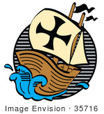 #35716 Clip Art Graphic Of The Pilgrim Mayflower Ship Sailing Through Blue Seas