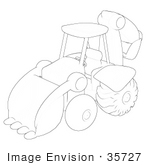 #35727 Clip Art Graphic Of A Backhoe Machine Also Known As Back Actors Or Rear Actors