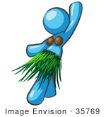 #35769 Clip Art Graphic Of A Sky Blue Girl Character Doing The Hula Dance