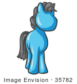 #35782 Clip Art Graphic Of A Sky Blue Horse With Gray Hair