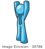 #35786 Clip Art Graphic Of A Sky Blue Guy Character Holding His Arms Up