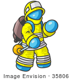 #35806 Clip Art Graphic Of A Sky Blue Guy Character Fireman