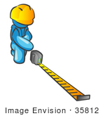#35812 Clip Art Graphic Of A Sky Blue Guy Character Measuring
