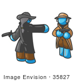 #35827 Clip Art Graphic Of A Sky Blue Guy Character In A Duel
