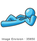#35850 Clip Art Graphic Of A Sky Blue Guy Character Relaxing