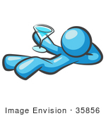 #35856 Clip Art Graphic Of A Sky Blue Guy Character Drinking A Cocktail
