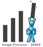 #35865 Clip Art Graphic Of Sky Blue Guy Characters Holding Up Part Of A Bar Graph