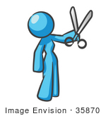 #35870 Clip Art Graphic Of A Sky Blue Guy Character Holding Scissors