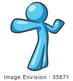 #35871 Clip Art Graphic Of A Sky Blue Guy Character Stretching