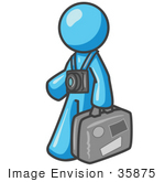 #35875 Clip Art Graphic Of A Sky Blue Guy Character Tourist