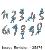 #35876 Clip Art Graphic Of A Sky Blue Guy Character With Numbers