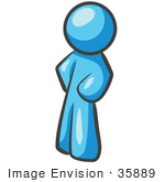 #35889 Clip Art Graphic Of A Sky Blue Guy Character Standing With Hands On His Hips
