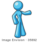 #35892 Clip Art Graphic Of A Sky Blue Lady Character Pointing