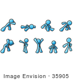 #35905 Clip Art Graphic Of A Sky Blue Guy Character In Different Poses