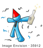 #35912 Clip Art Graphic Of A Sky Blue Guy Character Partying With Liquor