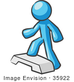 #35922 Clip Art Graphic Of A Sky Blue Guy Character Stepping At The Gym