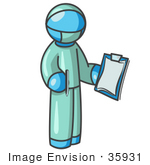 #35931 Clip Art Graphic Of A Sky Blue Guy Character Surgeon