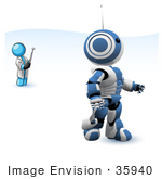 #35940 Clip Art Graphic Of A Sky Blue Guy Character Operating A Robot