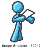 #35947 Clip Art Graphic Of A Sky Blue Guy Character Giving A Speech