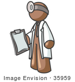 #35959 Clip Art Graphic Of A Brown Guy Character Doctor With A Clipboard