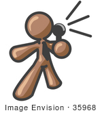 #35968 Clip Art Graphic Of A Brown Guy Character Speaking Into A Microphone