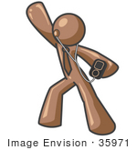 #35971 Clip Art Graphic Of A Brown Guy Character Listening To Mp3 Music