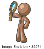 #35974 Clip Art Graphic Of A Brown Guy Character Looking Up Through A Magnifying Glass