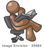 #35984 Clip Art Graphic Of A Brown Guy Character Sitting And Reading