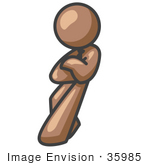 #35985 Clip Art Graphic Of A Brown Guy Character Leaning