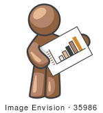 #35986 Clip Art Graphic Of A Brown Guy Character Holding A Bar Graph