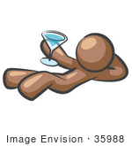 #35988 Clip Art Graphic Of A Brown Guy Character Drinking A Blue Cocktail