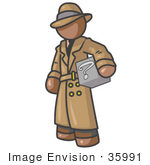 #35991 Clip Art Graphic Of A Brown Guy Character Holding A Question Box