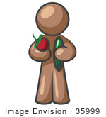 #35999 Clip Art Graphic Of A Brown Guy Character Holding Veggies