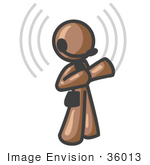 #36013 Clip Art Graphic Of A Brown Guy Character Talking On A Headset With Waves