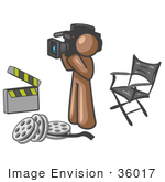 #36017 Clip Art Graphic Of A Brown Guy Character Filming A Movie