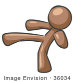 #36034 Clip Art Graphic Of A Brown Guy Character Kicking And Punching