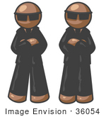 #36054 Clip Art Graphic Of Brown Guy Characters Guarding A Door