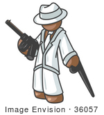 #36057 Clip Art Graphic Of A Brown Guy Character With A Cane And Gun