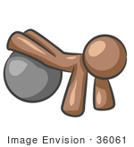 #36061 Clip Art Graphic Of A Brown Guy Character Using A Yoga Ball
