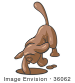 #36062 Clip Art Graphic Of A Brown Dog Digging