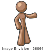 #36064 Clip Art Graphic Of A Brown Lady Character Pointing