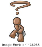 #36068 Clip Art Graphic Of A Brown Guy Character Thinking